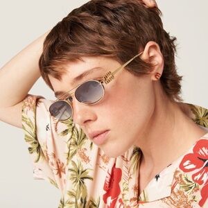 NEW MU54ZS 5AK30C MIU MIU WOMEN SUNGLASSES MU 54ZS 5AK30C GOLD OVAL SMU 54Z